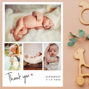 Modern 4 Photos Collage Baby Shower Thank You Dankeskarte