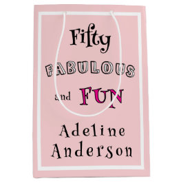 Modern 50 and Fabulous Pink 50th Birthday Gift Bag Mittlere Geschenktüte