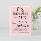 Modern 50 and Fabulous Pink 50th Birthday Party Einladung (Stehend Vorderseite)