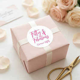 Modern 50 and Fabulous Pink 50th Birthday Party Runder Aufkleber