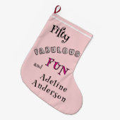 Modern 50 Fabulous Pink 50th Christmas Stocking Großer Weihnachtsstrumpf (Vorderansicht (hängend))