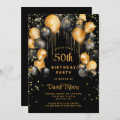 Modern 50. Geburtstagsparty Black Gold Einladung (Vorne/Hinten)