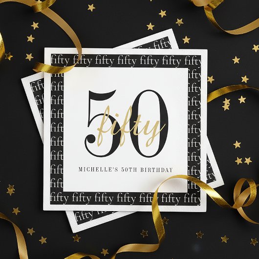 Modern 50th Birthday Party Black And White Serviette