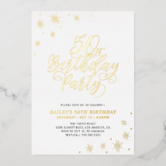 Modern 50th Birthday Party Real Foil Invitation Folieneinladung (Vorderseite)
