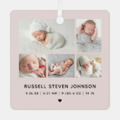 Modern 5 Photos Birth Announcement Ornament Aus Metall (Vorderseite)