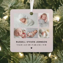 Modern 5 Photos Birth Announcement Ornament Aus Metall
