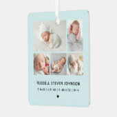 Modern 5 Photos Birth Announcement Ornament Aus Metall (Vorderseite links)