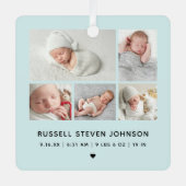 Modern 5 Photos Birth Announcement Ornament Aus Metall (Vorderseite)