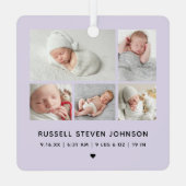 Modern 5 Photos Birth Announcement Ornament Aus Metall (Rückseite)