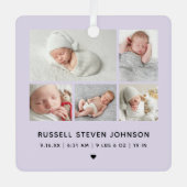 Modern 5 Photos Birth Announcement Ornament Aus Metall (Vorderseite)