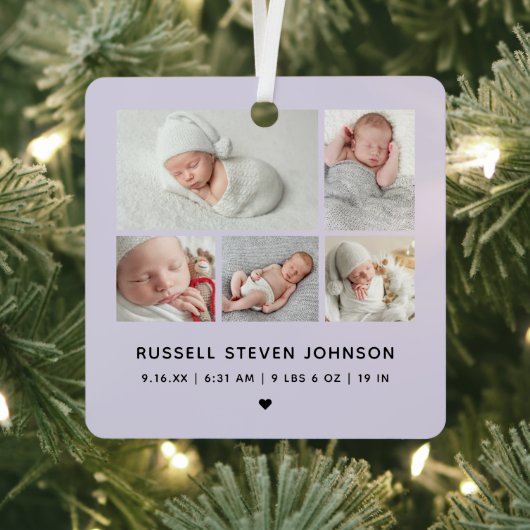 Modern 5 Photos Birth Announcement Ornament Aus Metall (InSitu)