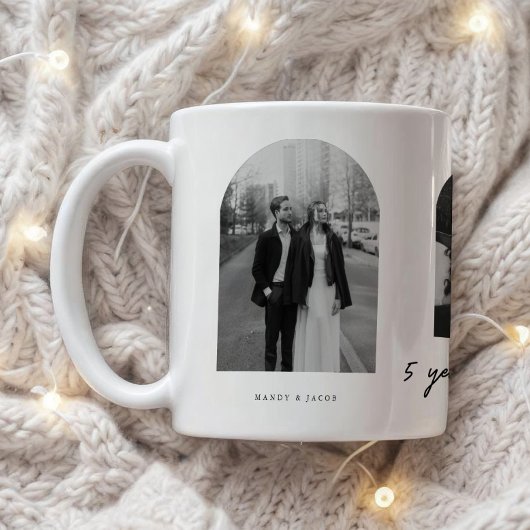 Modern 5 Year Anniversary 3-Photo Wedding Couple Kaffeetasse