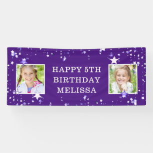Modern 5th Birthday Lila Stars Foto name Banner
