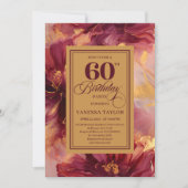 Modern 60th Birthday Burgundy Blush Boho Gold Einladung (Vorderseite)