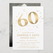 Modern 60th Sixty Birthday Photo Gold Glitter Einladung (Vorne/Hinten)
