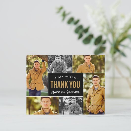 Modern 6 Foto Collage Abschluss Vielen Dank Postkarte (Stehend Vorderseite)