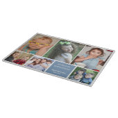 Modern 6 Foto Collage Zitat Blue Familienname Schneidebrett (Ecke)