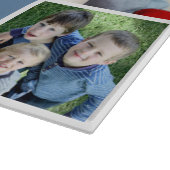 Modern 6 Foto Collage Zitat Blue Familienname Schneidebrett (Ecke)