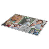 Modern 6 Foto Collage Zitat Grau Familienname Schneidebrett (Ecke)