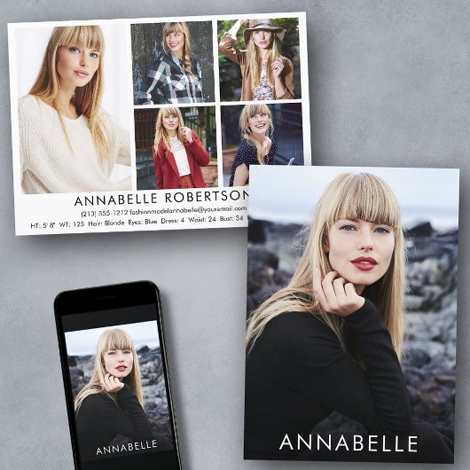 Modern 6 Foto Fashion Modeling Model Comp Card Einladung