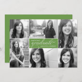 Modern 6 Foto Script Abschluss Einladung Grün (Vorne/Hinten)
