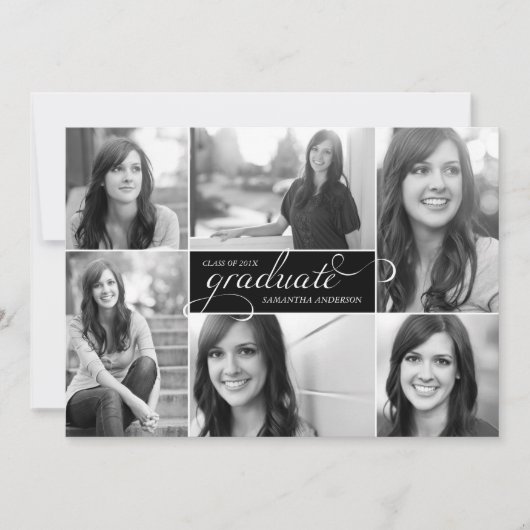 Modern 6 Foto Script Abschluss Einladung - Schwarz (Vorderseite)