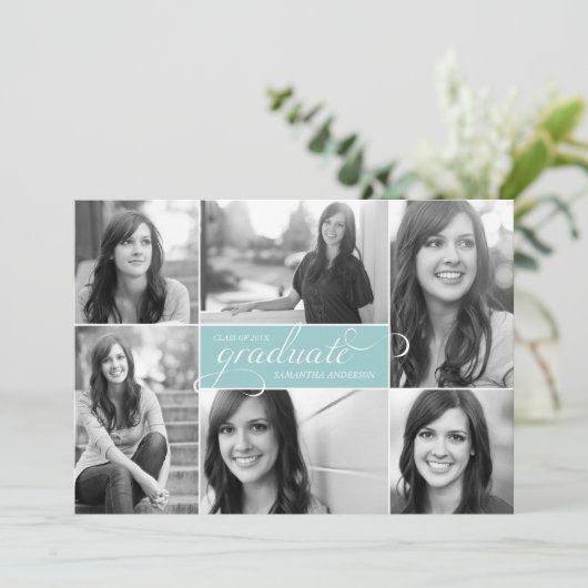 Modern 6 Foto Script Abschluss Invite - Mint Einladung (Stehend Vorderseite)