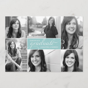 Modern 6 Foto Script Abschluss Invite - Mint Einladung