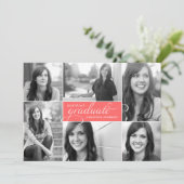 Modern 6 Foto Script Abschluss Invite - Neon Pink Einladung (Stehend Vorderseite)