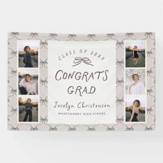 Modern 6 Photo Collage Congrats Grad Graduation Banner (Horizontal)