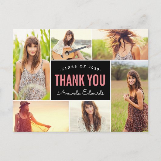 Modern 6 Photo Collage Graduation Thank You Postkarte (Vorderseite)