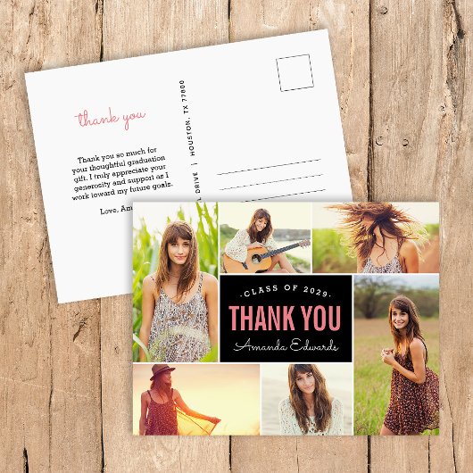 Modern 6 Photo Collage Graduation Thank You Postkarte
