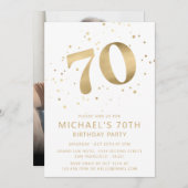 Modern 70. 70. Meilenstein Geburtstag Foto Gold Einladung (Vorne/Hinten)