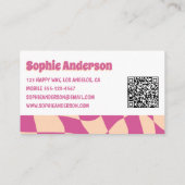 Modern 70s Retro Pink Wavy with QR Code Visitenkarte (Rückseite)