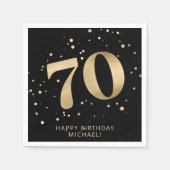 Modern 70th Seventy Birthday | Gold Black Glitter Serviette (Vorderseite)