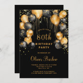 Modern 80. Geburtstagsparty Black Gold Einladung (Vorne/Hinten)