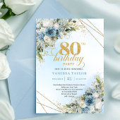 Modern 80th Birthday Invite Boho Dusty Blue Floral Einladung
