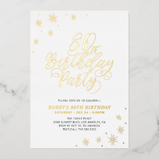Modern 80th Birthday Party Real Foil Invitation Folieneinladung (Vorderseite)
