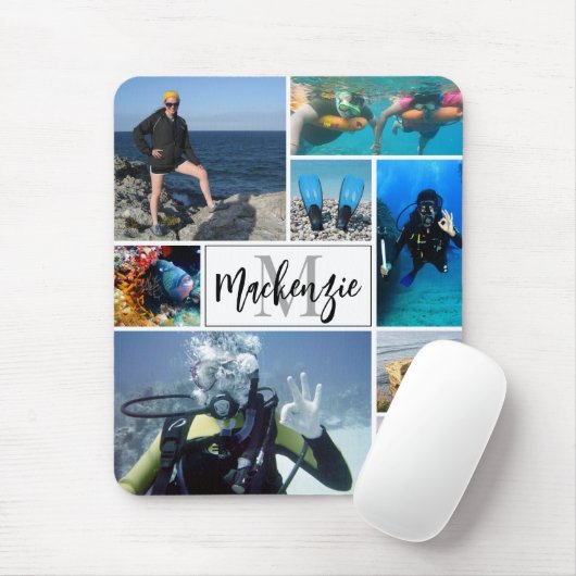 Modern 8-Collage Monogram Name Custom Mousepad (Mit Mouse)