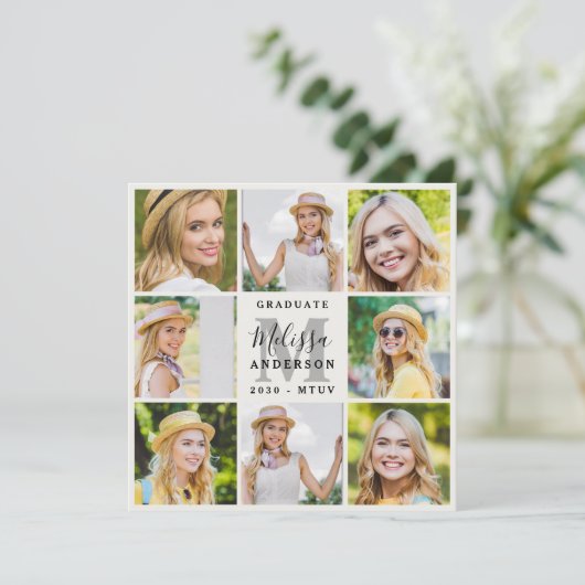 Modern 8 Foto Collage Stilvoller Abschluss Ankündigung (Stehend Vorderseite)