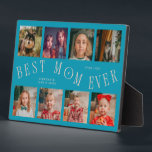 Modern 8 Photo Collage Best Mom Ever Aqua Peach Fotoplatte<br><div class="desc">Modern and minimal mother's day photo keepsake plaque featuring 8 photos with a curvy typography text that says "best mom ever." The color is aqua and peach.</div>