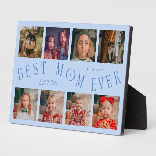 Modern 8 Photo Collage Best Mom Ever Icy Blue Fotoplatte (Seite)