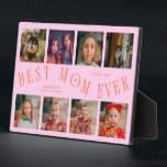 Modern 8 Photo Collage Best Mom Ever Orange Pink Fotoplatte<br><div class="desc">Modern and minimal mother's day photo keepsake plaque featuring 8 photos with a curvy typography text that says "best mom ever." The color is orange and pink.</div>