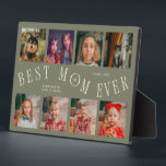 Modern 8 Photo Collage Best Mom Ever Sage Green Fotoplatte<br><div class="desc">Modern and minimal mother's day photo keepsake plaque featuring 8 photos with a curvy typography text that says "best mom ever." The color is sage green.</div>
