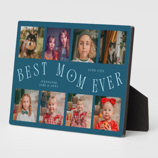 Modern 8 Photo Collage Best Mom Ever Teal Fotoplatte (Seite)