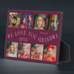 Modern 8 Photo Grid Love You Grandma Cranberry Fotoplatte<br><div class="desc">Modern and minimal keepsake photo plaque to gift it to a grandmother featuring 8 photos with a curvy typography text that says "we love you grandma." The color is cranberry.</div>