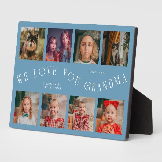 Modern 8 Photo Grid Love You Grandma Denim Blue Fotoplatte (Seite)