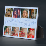 Modern 8 Photo Grid Love You Grandma Icy Blue Fotoplatte<br><div class="desc">Modern and minimal keepsake photo plaque to gift it to a grandmother featuring 8 photos with a curvy typography text that says "we love you grandma." The color is icy blue.</div>