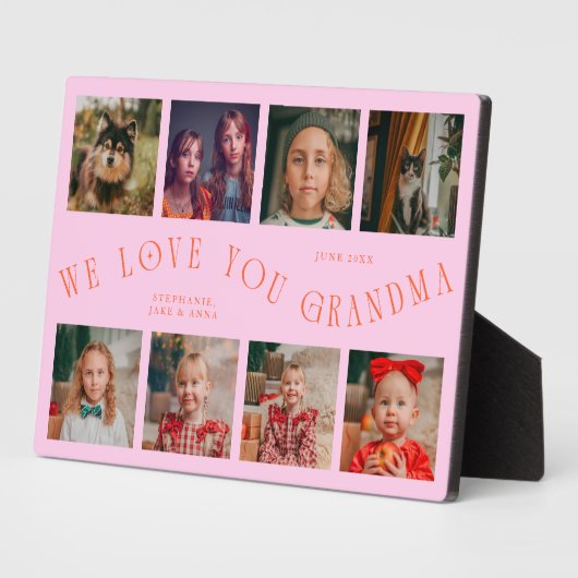 Modern 8 Photo Grid Love You Grandma Orange Pink Fotoplatte (Seite)