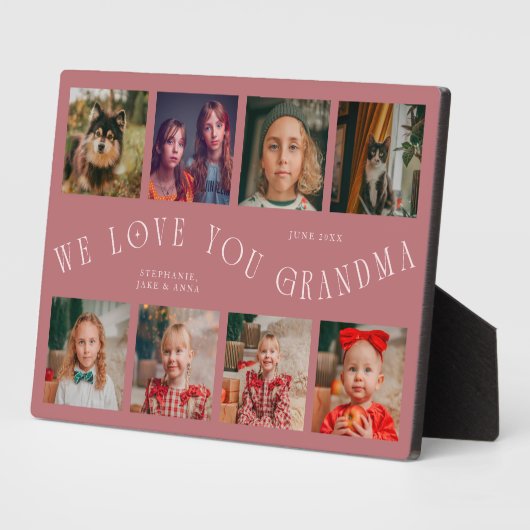 Modern 8 Photo Grid Love You Grandma Pink Fotoplatte (Seite)